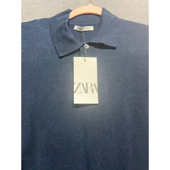 Zara Womens Ribbed Short Sleeves Polo Navy Blue Size M NWT $46 - Picture 5 of 12